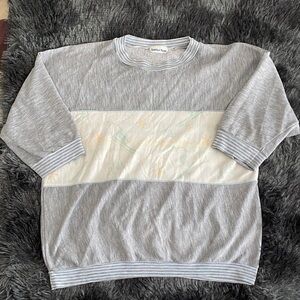 Old school light Gray and pale blue Striped winter theme crewneck Sweater